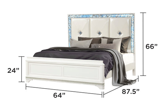 Laguna Modern Style Queen Upholstered Bed HouseOfZazla, cream tufted headboard with blue frame on Tampa Home & Garden Store