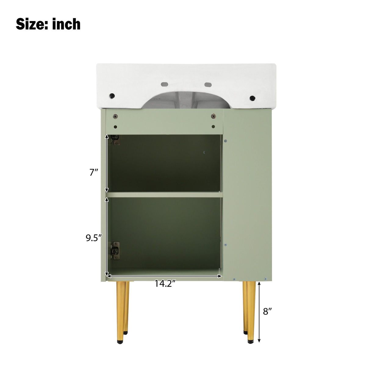 HouseOfZazla mint green bathroom vanity with white ceramic sink, side storage on Tampa Home & Garden Store