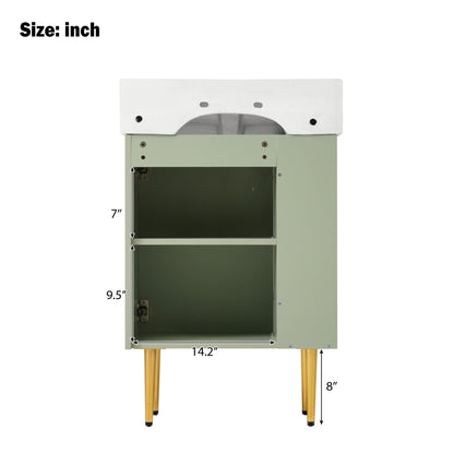 HouseOfZazla mint green bathroom vanity with white ceramic sink, side storage on Tampa Home & Garden Store