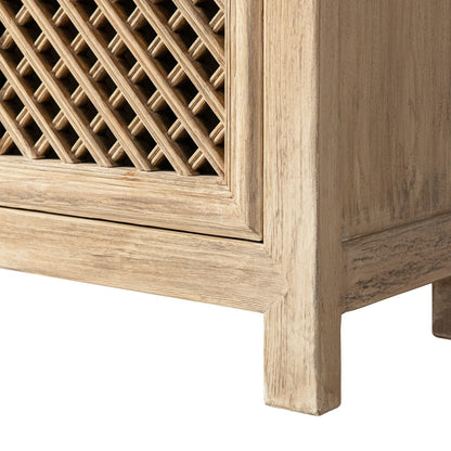 Arden 2 Door Accent Storage Cabinet natural wood finish with lattice front panel on Tampa Home & Garden Store