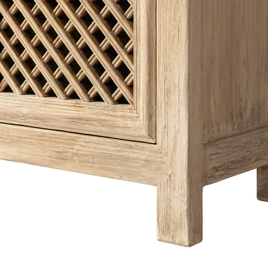 Arden 2 Door Accent Storage Cabinet natural wood finish with lattice front panel on Tampa Home & Garden Store