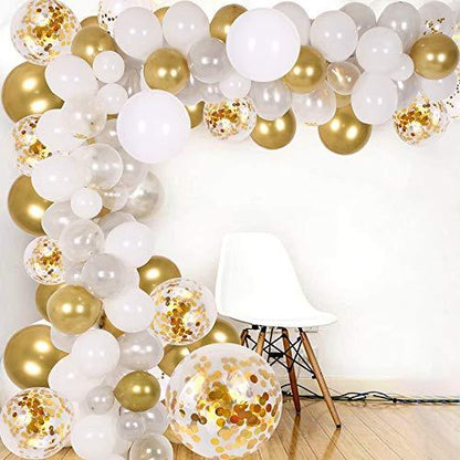 Stevvex 133pc balloon arch garland kit with white, gold and confetti balloons on Tampa Home & Garden Store