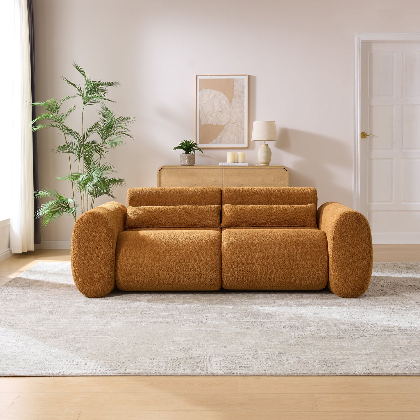 Modern Curved And Boucle Three Seater Sofa