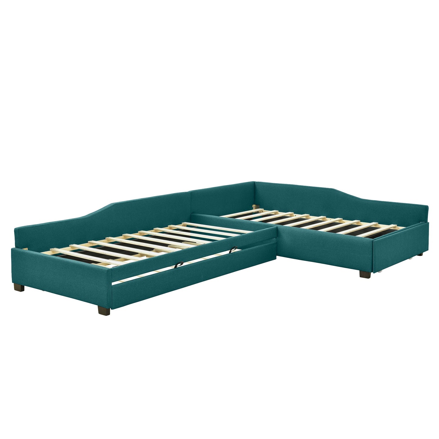 Upholstered double daybed with trundle and drawer in teal fabric by HouseOfZazla on Tampa Home & Garden Store