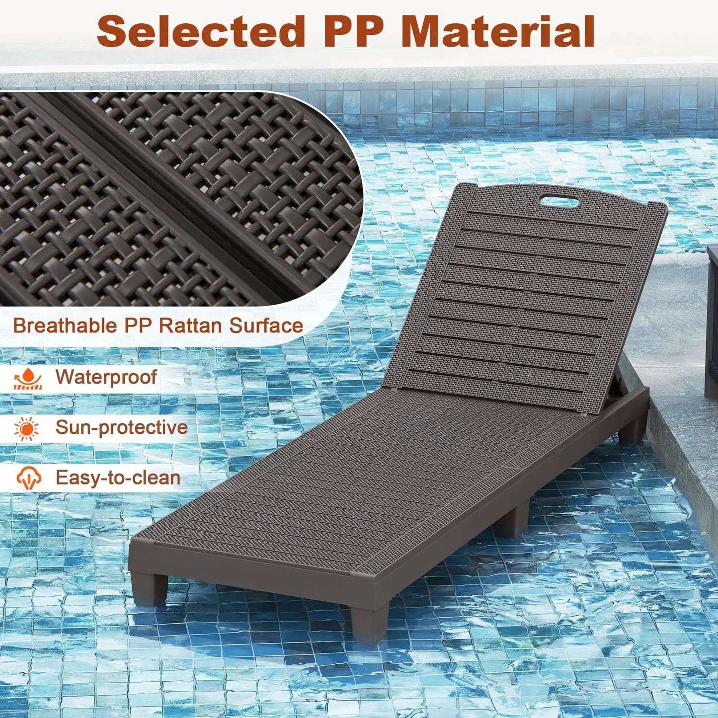 Outdoor PP Chaise Lounge Chairs Set of 2