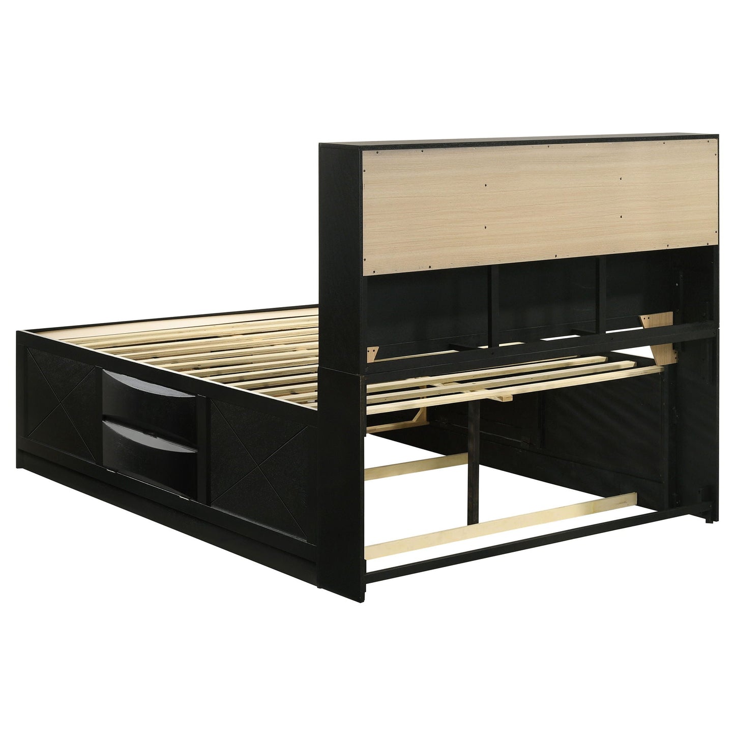 Jazz - Storage Bed black frame with natural wood headboard panels on Tampa Home & Garden Store