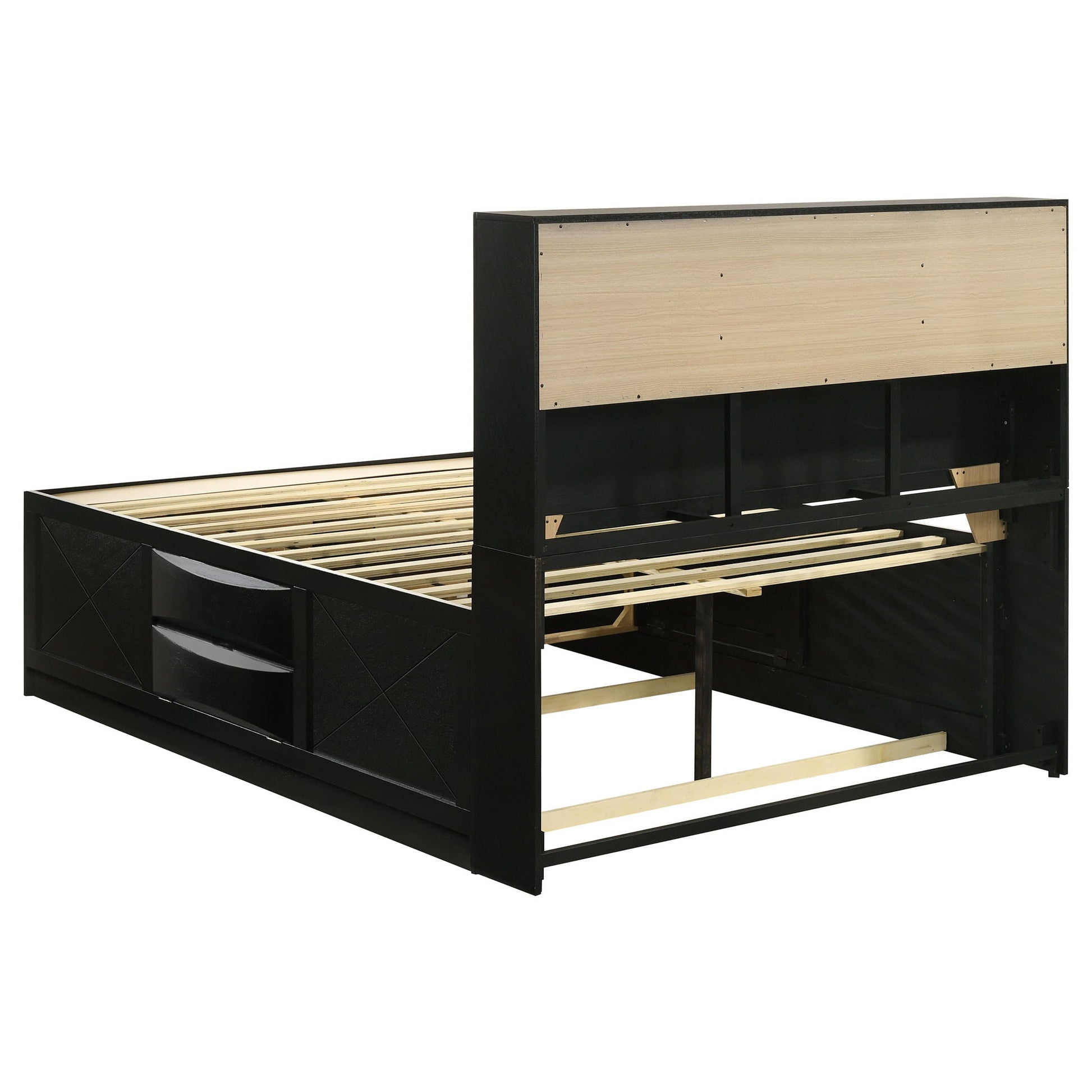 Jazz - Storage Bed black frame with natural wood headboard panels on Tampa Home & Garden Store