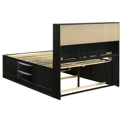 Jazz - Storage Bed black frame with natural wood headboard panels on Tampa Home & Garden Store