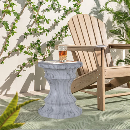 Geometric Faux Marble Round Table and Stand