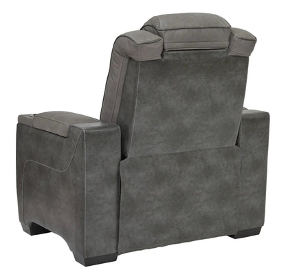 Next-Gen Durapella Power Recliner/Adj Headrest in dark gray with padded arms on Tampa Home & Garden Store