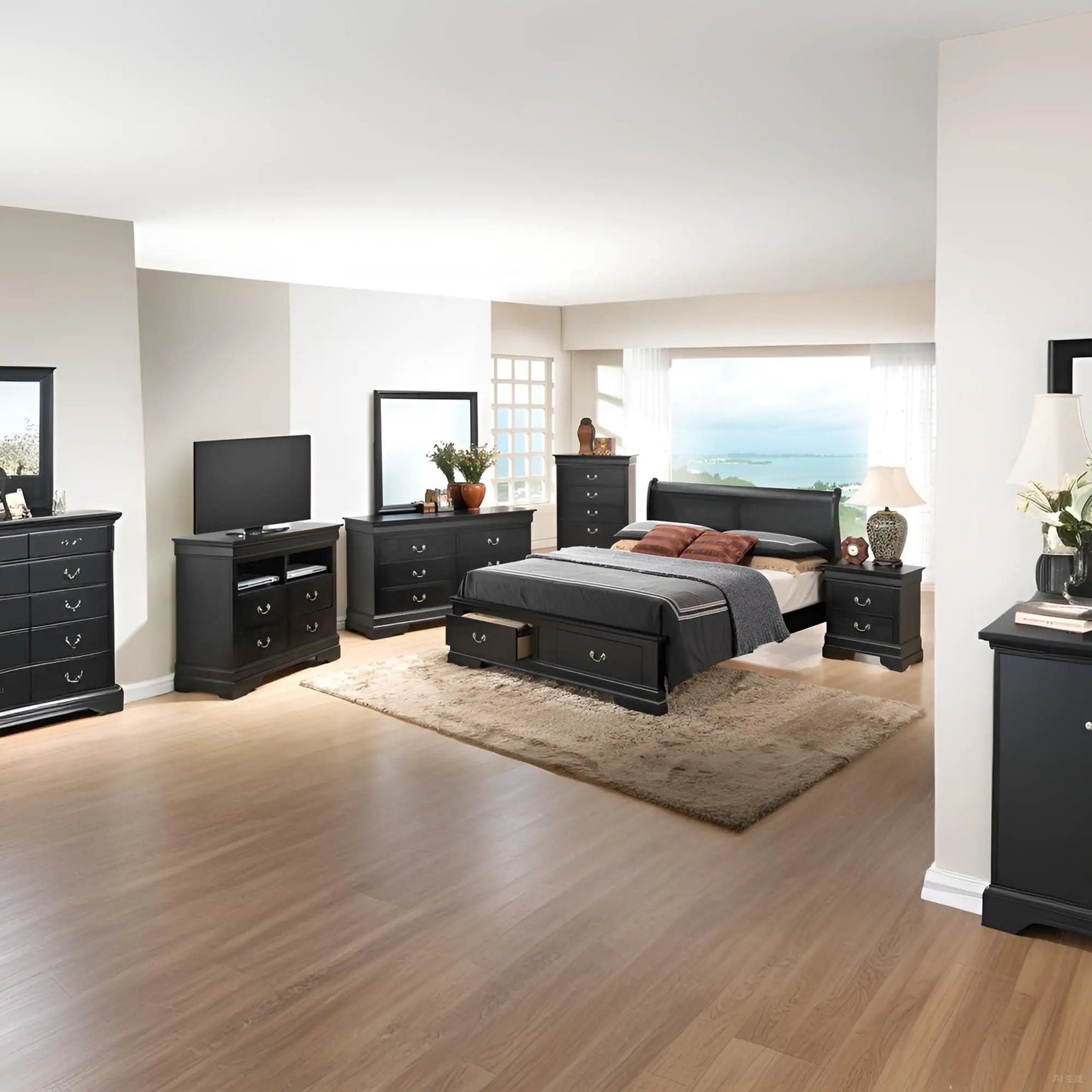 Upholstered Sleigh Bed with Dovetail Drawers