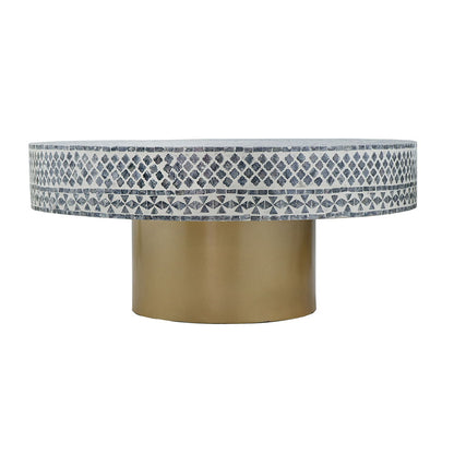Capiz coffee table with pedestal gold base and blue mosaic capiz top by HouseOfZazla on Tampa Home & Garden Store