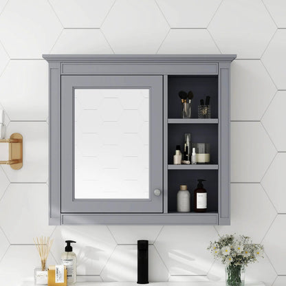 Wall Mounted Cabinet With Mirror and Open Shelves
