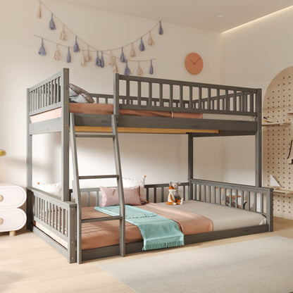 Bunk bed by HouseOfZazla, gray wooden with ladder and guardrails, two-tier setup on Tampa Home & Garden Store