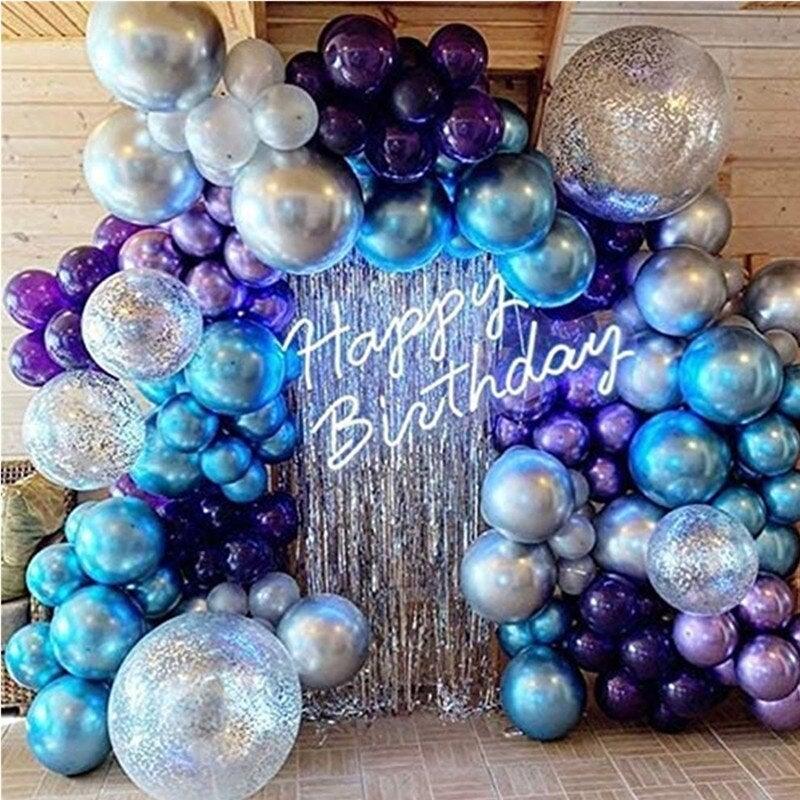 Balloon garland arch kit 134pcs blue silver purple metallic balloons Stevvex on Tampa Home & Garden Store