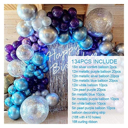 Balloon garland arch kit Stevvex 134pcs blue silver purple metallic balloons for party decor on Tampa Home & Garden Store