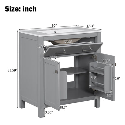 Modern bathroom vanity gray finish with white ceramic sink and soft-close doors HouseOfZazla on Tampa Home & Garden Store