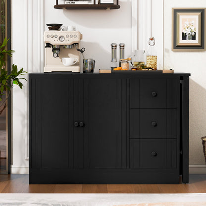 Wooden sideboard with extendable table in black finish; beige espresso machine on top on Tampa Home & Garden Store