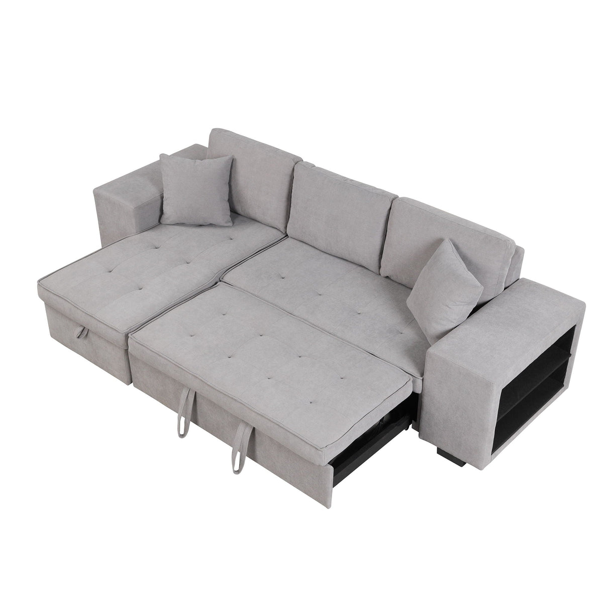 L-shaped sleeper sectional sofa by HouseOfZazla in light gray fabric with chaise and 2 stools on Tampa Home & Garden Store