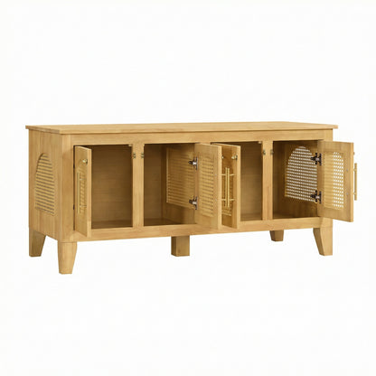 Lars Indoor Rubber Wood Dog Crate Cabinet with rattan decor and cane doors natural finish on Tampa Home & Garden Store
