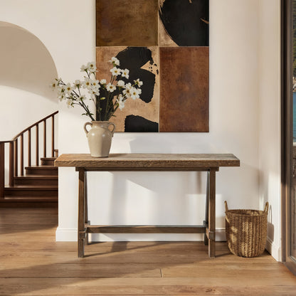 Hawthorne 60'' reclaimed elm trestle console table by HouseOfZazla in dark finish on Tampa Home & Garden Store
