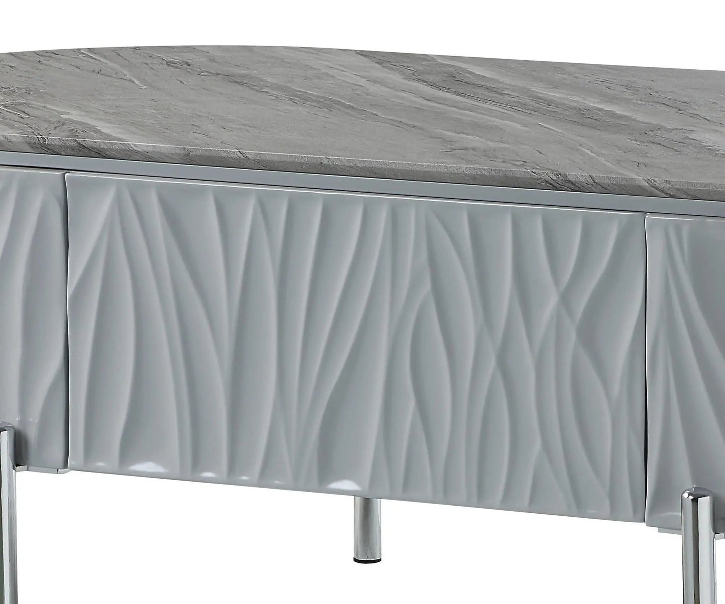 Yukino high gloss sofa table by Unique Piece Furniture with grey stone top and chrome legs on Tampa Home & Garden Store