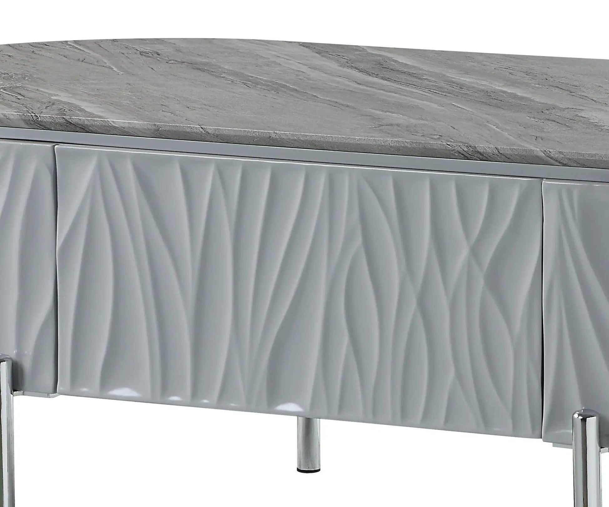 Yukino high gloss sofa table by Unique Piece Furniture with grey stone top and chrome legs on Tampa Home & Garden Store