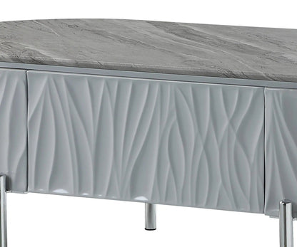 Yukino high gloss sofa table by Unique Piece Furniture with grey stone top and chrome legs on Tampa Home & Garden Store