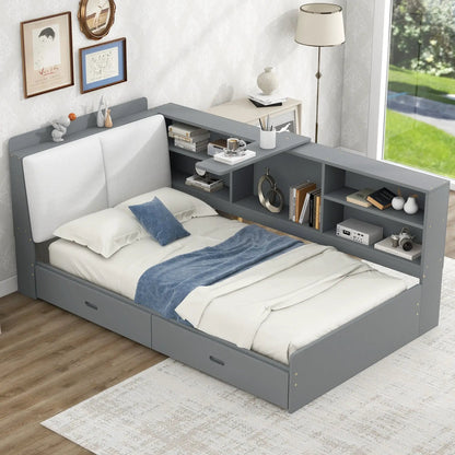 Platform Bed With Storage Headboard, Shelves And 2 Drawers in gray-blue finish on Tampa Home & Garden Store