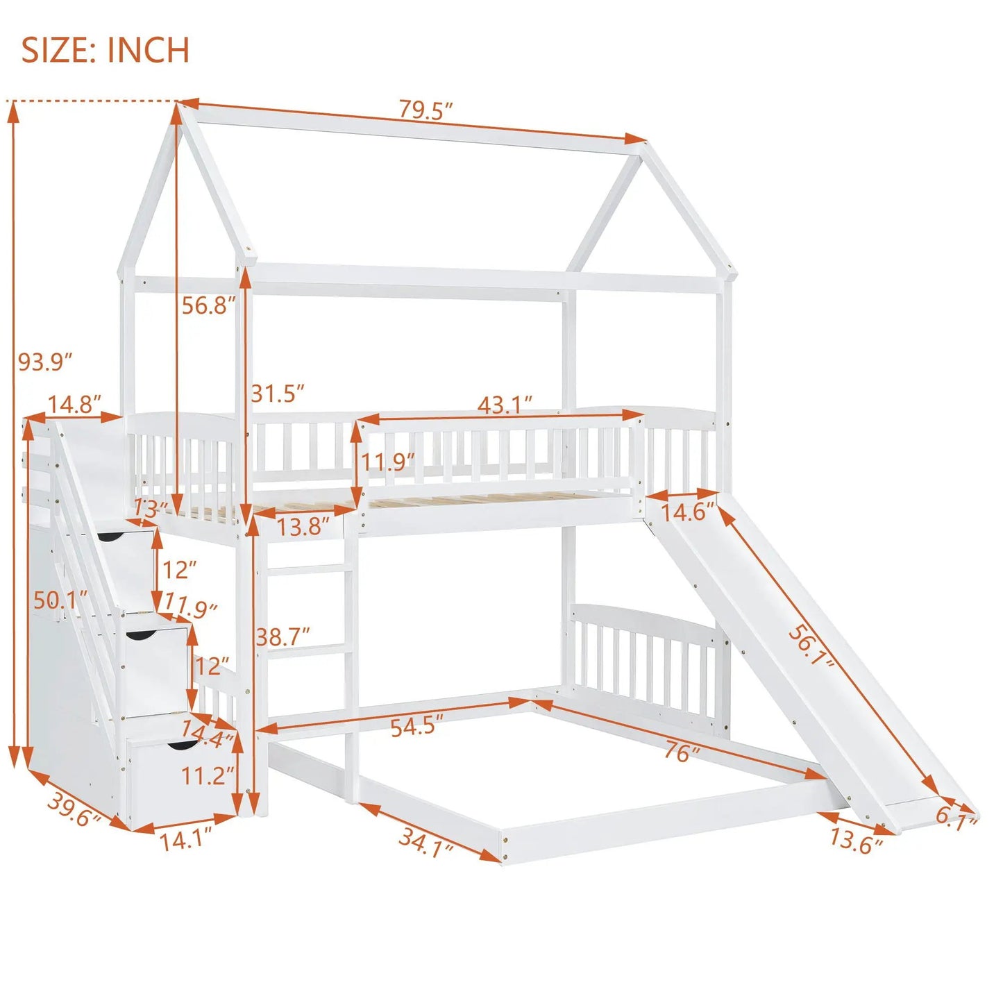 House bunk bed with slide, white finish with rooftop frame by Unique Piece Furniture on Tampa Home & Garden Store