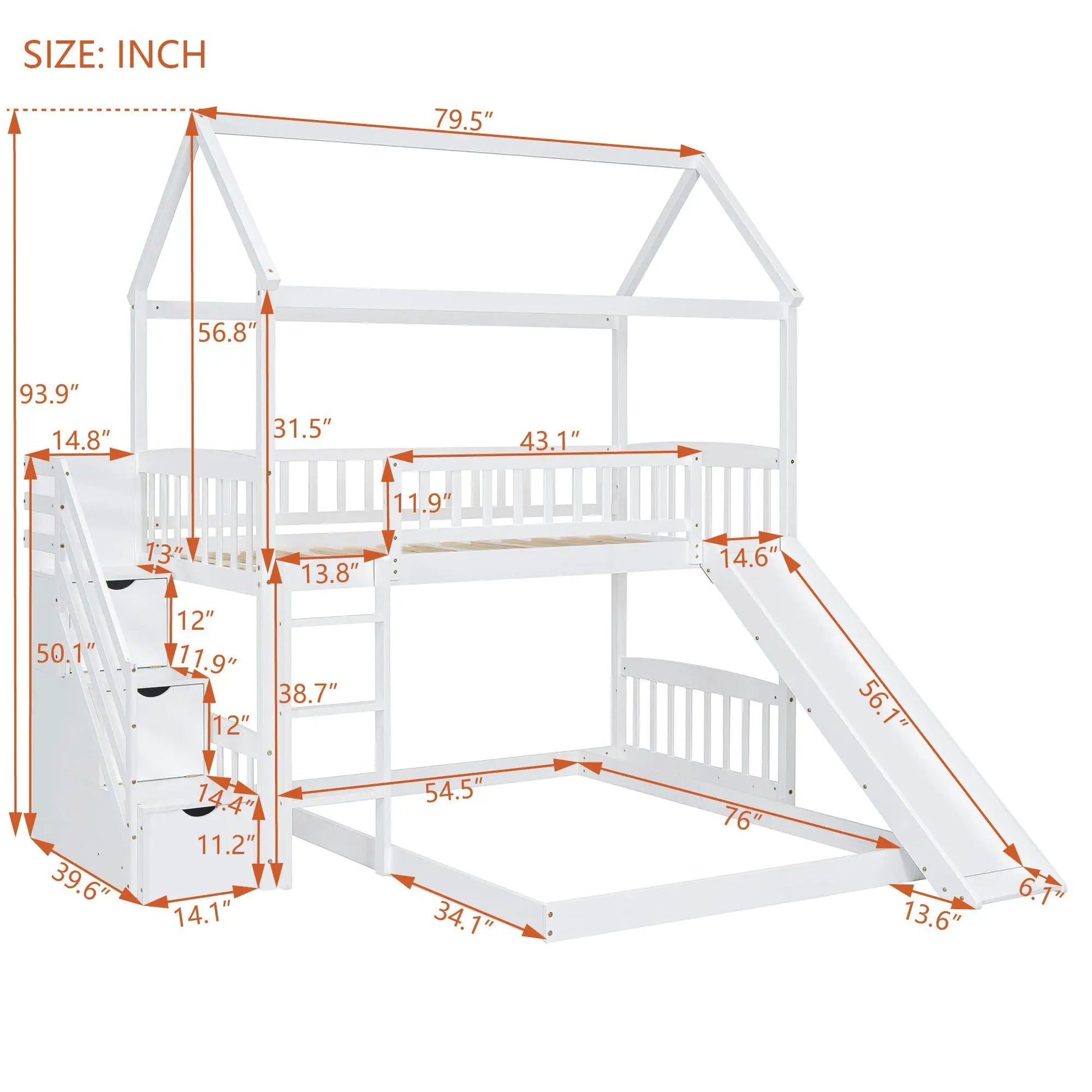 House bunk bed with slide, white finish with rooftop frame by Unique Piece Furniture on Tampa Home & Garden Store