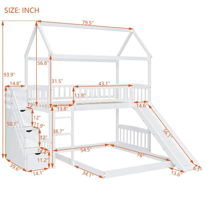 House bunk bed with slide, white finish with rooftop frame by Unique Piece Furniture on Tampa Home & Garden Store