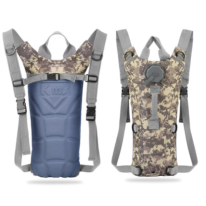 Two iMounTEK Tactical Hydration Pack 3L water bladder backpacks blue and camo gray straps on Tampa Home & Garden Store