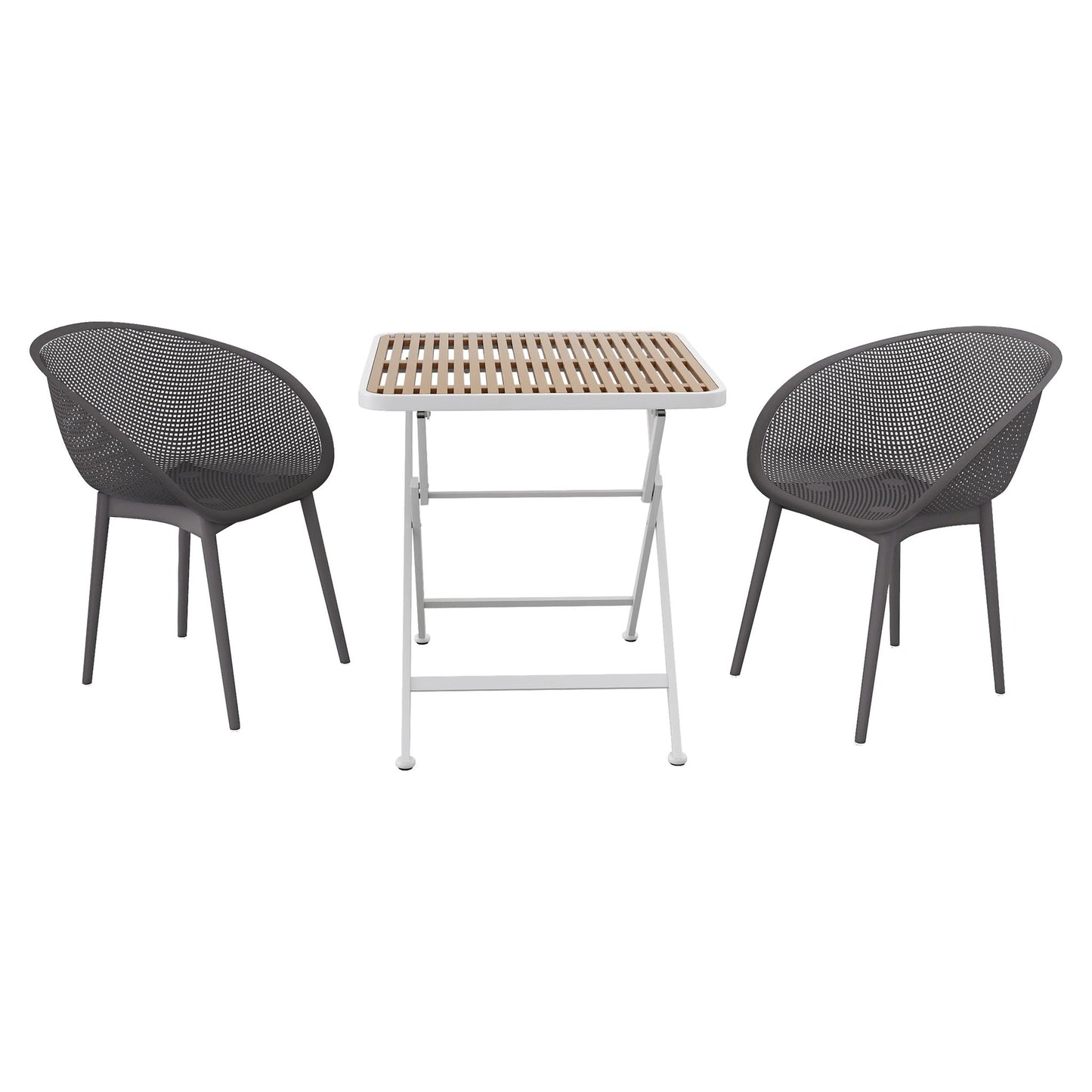 2 Pack Lounge Chair Set & Folding Table dark gray mesh chairs wood slat top HouseOfZazla on Tampa Home & Garden Store