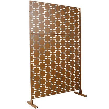 Outdoor & Indoor Metal Privacy Freestanding Screen brown panels with white geometric cutouts on Tampa Home & Garden Store