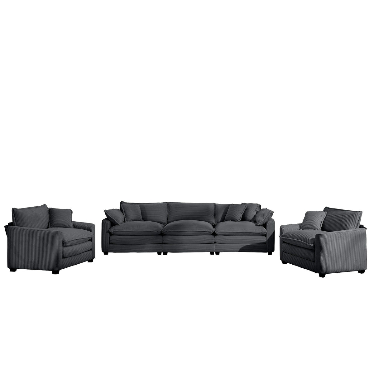 3-piece living room set in charcoal with sofa and chairs and deep cushions HouseOfZazla on Tampa Home & Garden Store