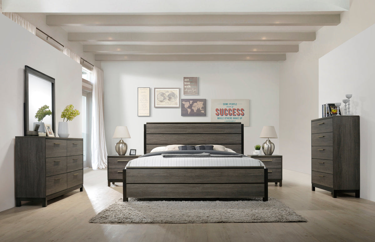Ioana Contemporary Wood Panel Bed by HouseOfZazla in dark wood with 2 matching dressers on Tampa Home & Garden Store