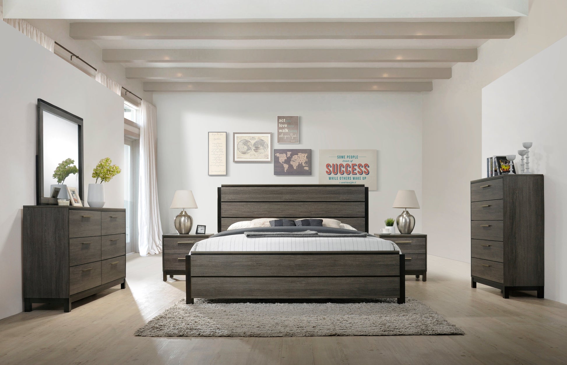Ioana Contemporary Wood Panel Bed by HouseOfZazla in dark wood with 2 matching dressers on Tampa Home & Garden Store