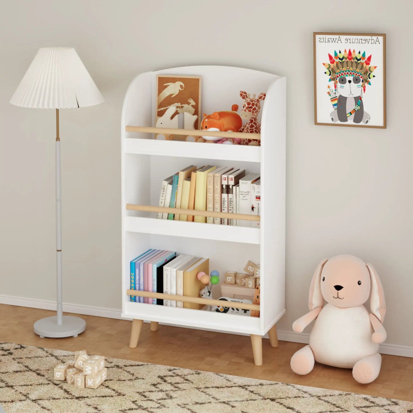 Bookshelf 3 Tier Book Organizer With Toy Storage - White, kid-friendly design on Tampa Home & Garden Store