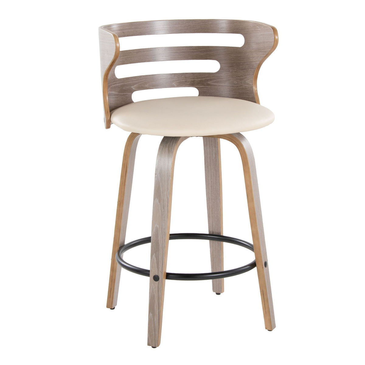 HouseOfZazla mid-century fixed-height swivel barstool beige seat with round footring on Tampa Home & Garden Store