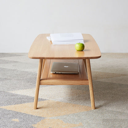 Low Oak Coffee Table With Solid Storage Shelf