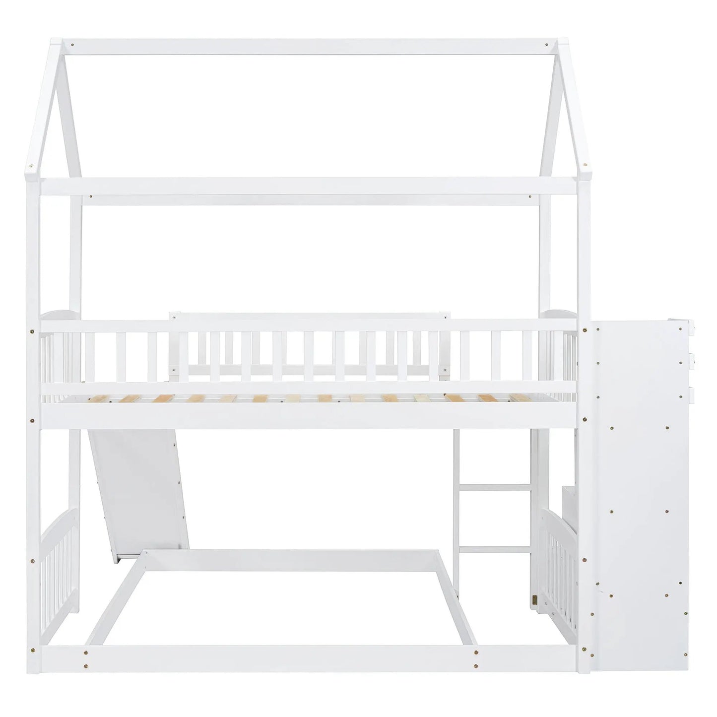 House Bunk Bed With Slide, white wooden bunk bed with built-in slide and ladder on Tampa Home & Garden Store