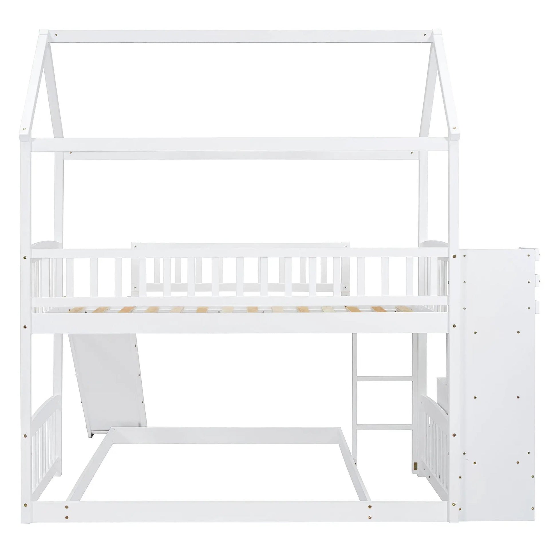 House Bunk Bed With Slide, white wooden bunk bed with built-in slide and ladder on Tampa Home & Garden Store