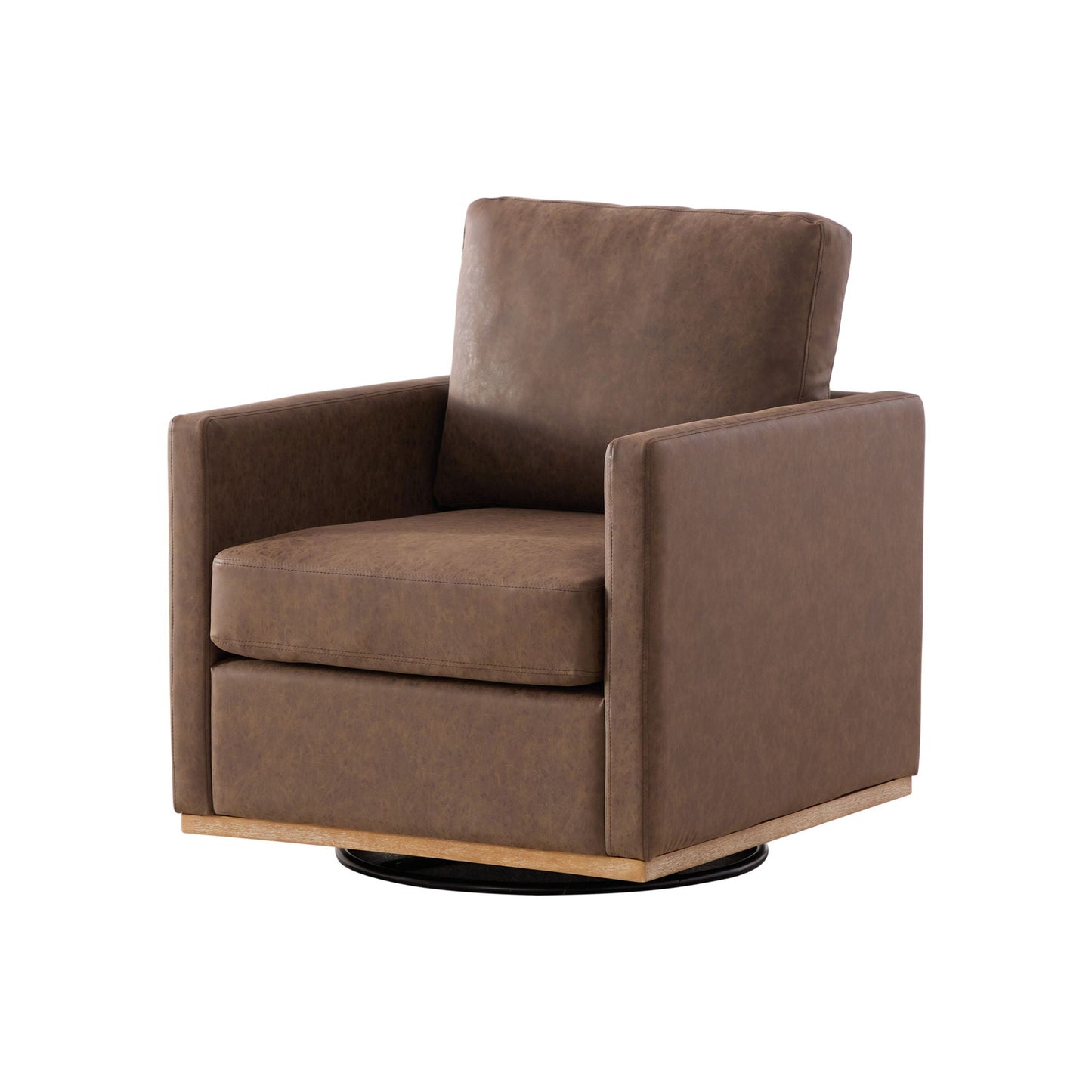 Modern upholstered square swivel accent chair brown leather 360° rotation HouseOfZazla on Tampa Home & Garden Store