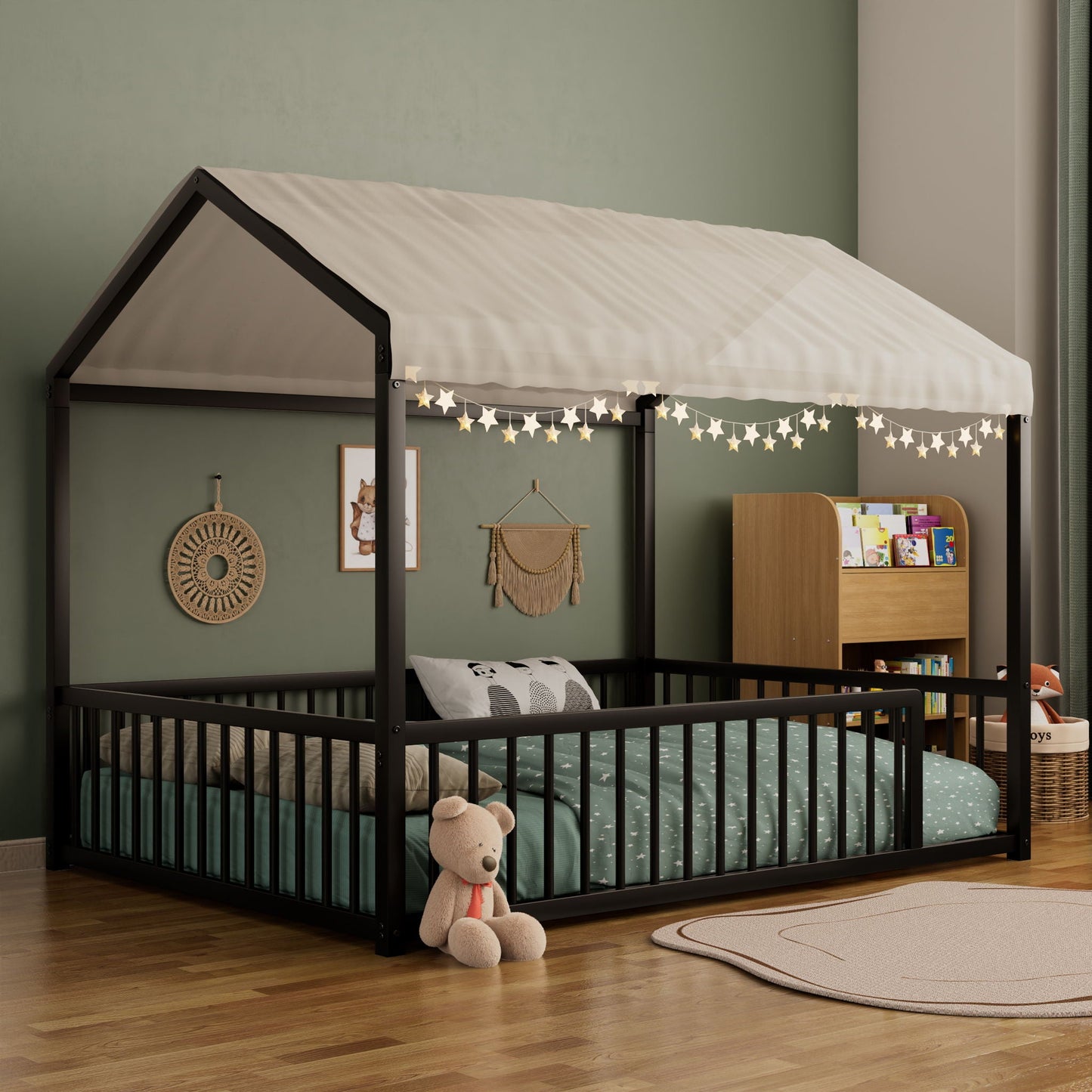 Cozy Montessori House Floor Bed and a Safety Rail