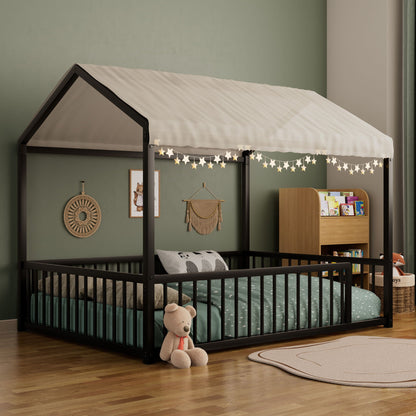 Cozy Montessori House Floor Bed and a Safety Rail