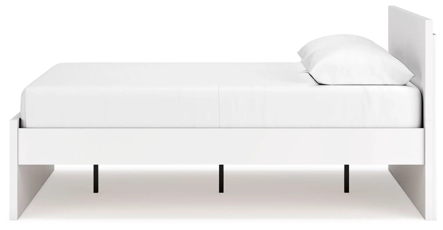 Onita panel platform bed in white with mattress and pillow, modern storage bed on Tampa Home & Garden Store