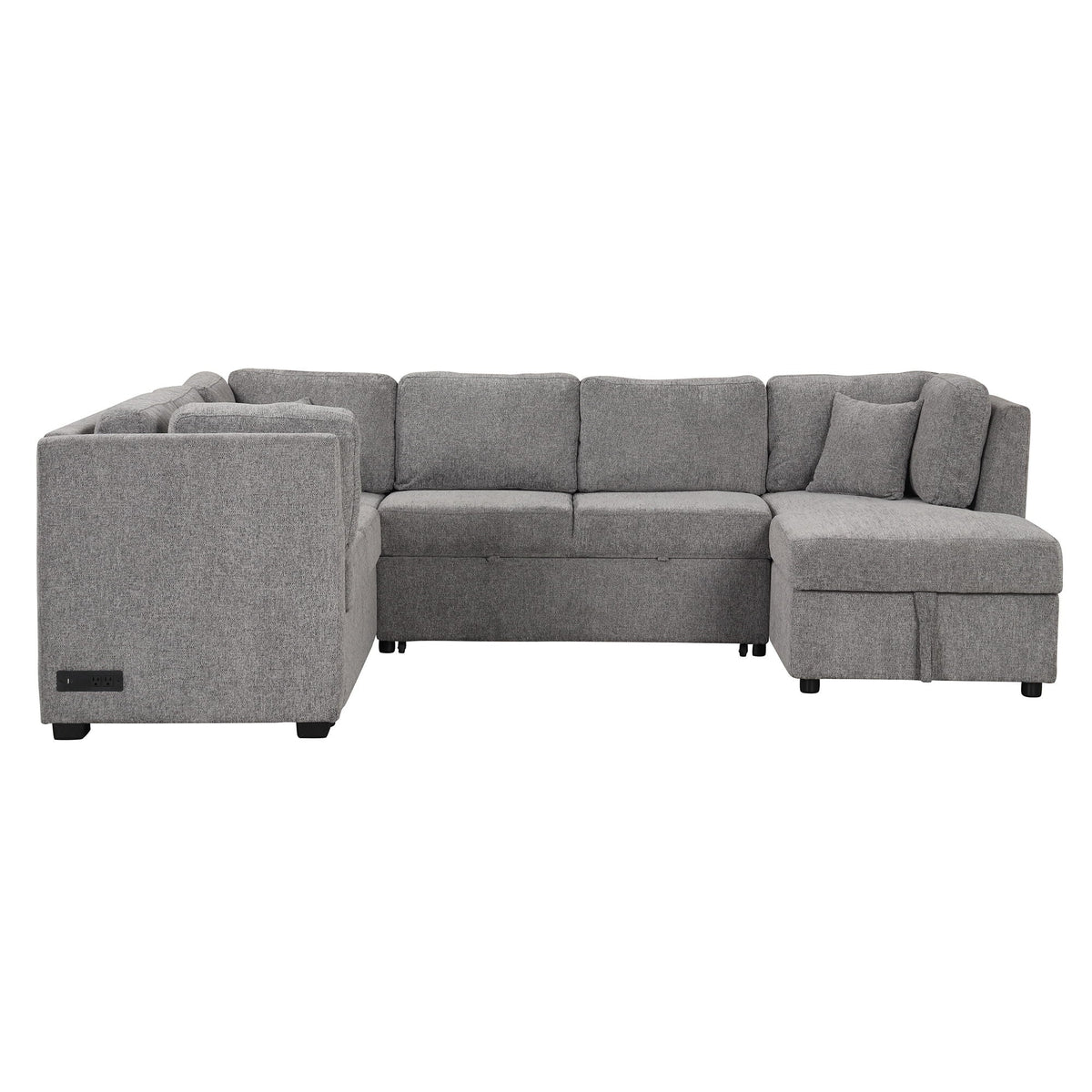 HouseOfZazla U-shaped sleeper sectional in gray fabric with storage chaise and 3 back pillows on Tampa Home & Garden Store