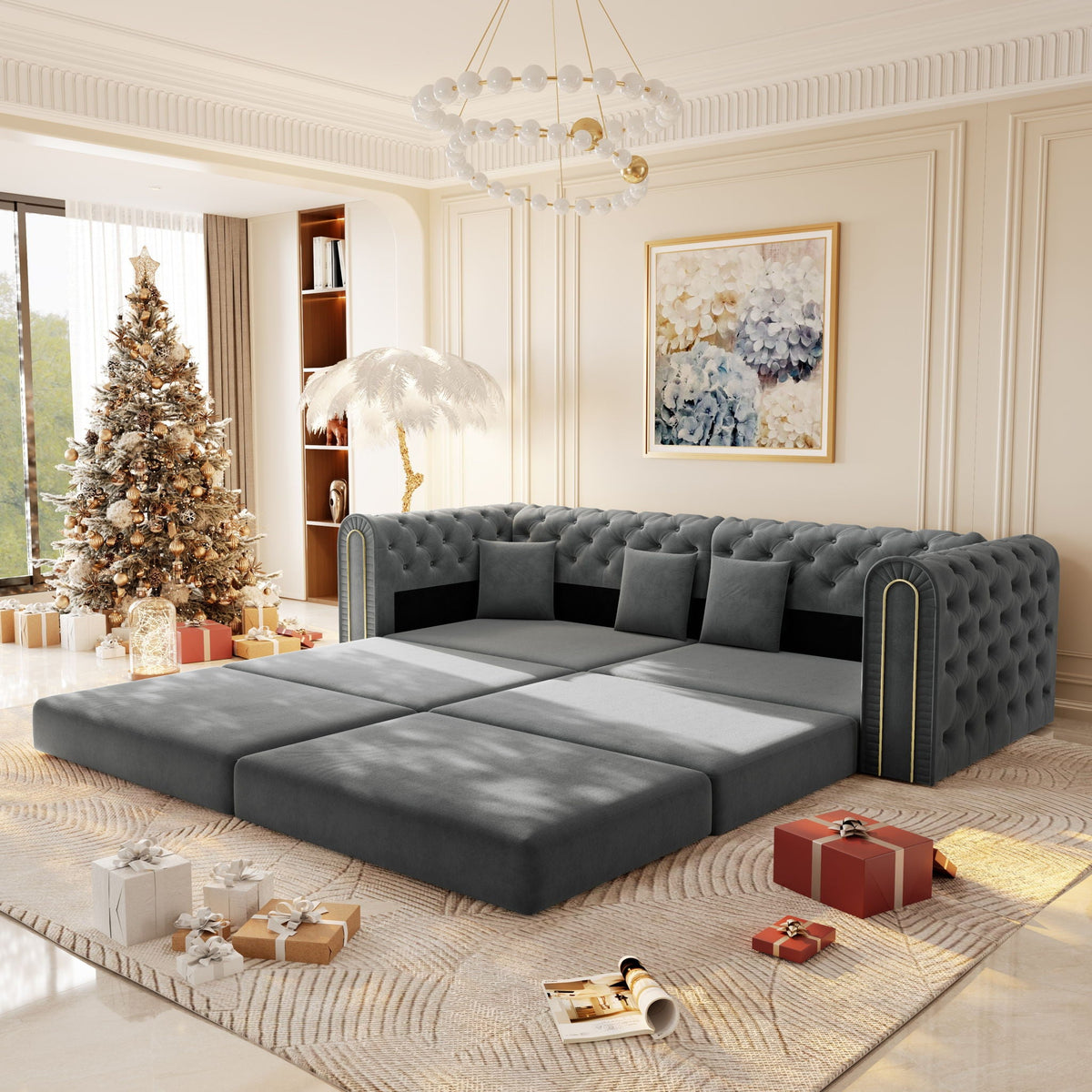 3 In 1 Convertible Sofa and Ottoman Bed