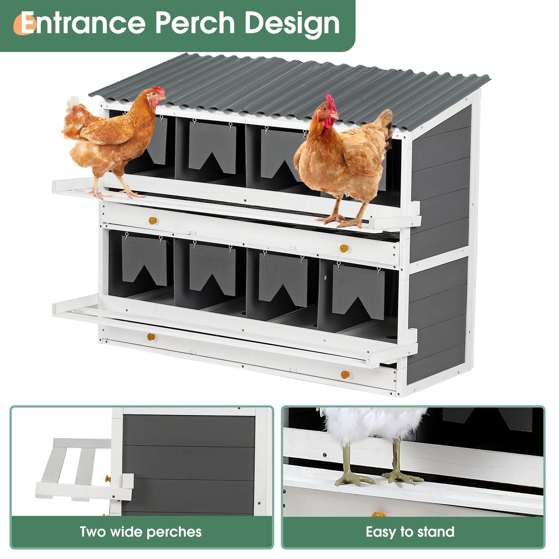 Wooden chicken nesting box with 2 egg drawers white gray by HouseOfZazla bird stand on Tampa Home & Garden Store
